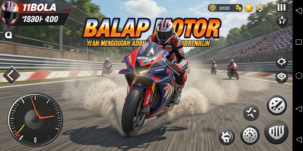 Screenshot gameplay 11BOLA yang mendebarkan di lintasan balap.