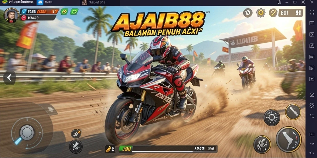 Tangkapan layar gameplay AJAIB88 menampilkan aksi balapan motor yang mengasyikkan.