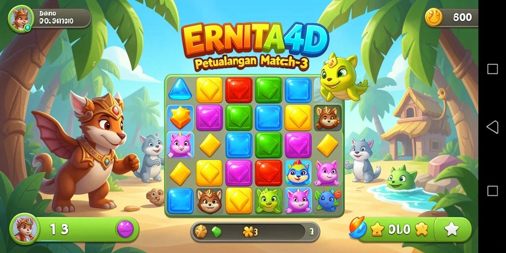 Tampilan menarik gameplay ERNITA4D Match-3 yang menantang.
