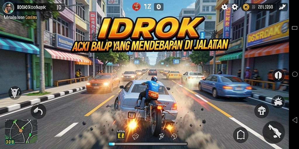 Screenshot gameplay IDROK menampilkan aksi balap yang seru dan mendebarkan.