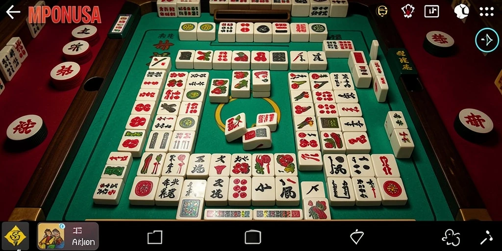 Screenshot utama MPONUSA menampilkan gameplay Mahjong yang menarik.
