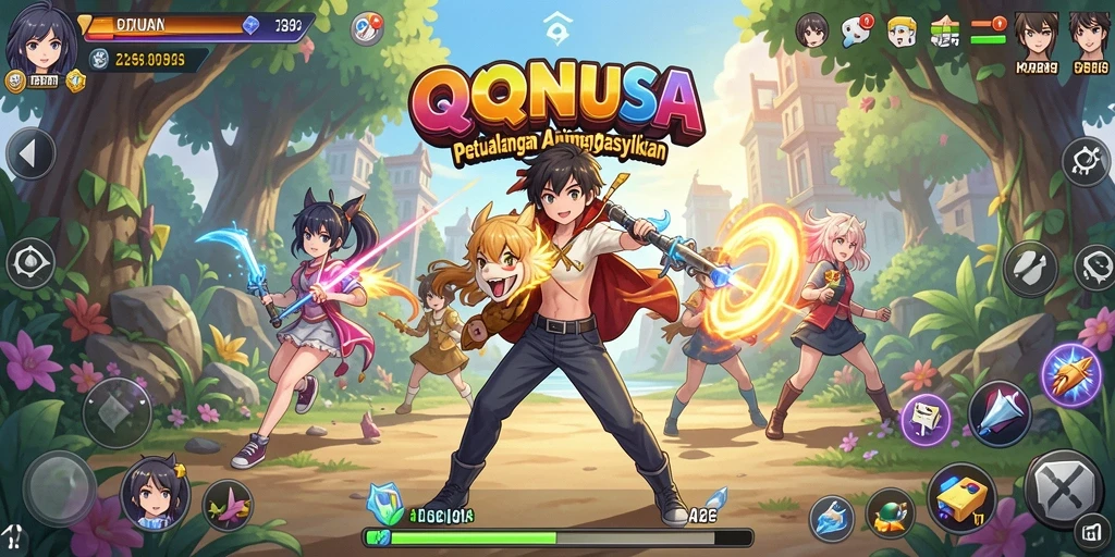 Screenshot gameplay QQNUSA menampilkan pertarungan anime yang mendebarkan.